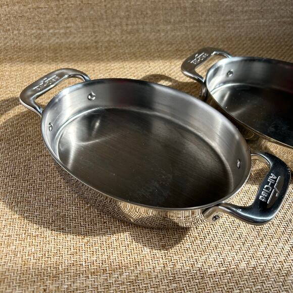 All-Clad Stainless Steel Mini Bakers Pair 9” Oval Gratin Dishes w/ Handles - Picture 2 of 5